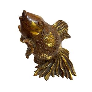 MCM-Style Gold Koi Feng Shui Fish Statue Figurine